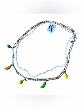 Free People Silver-Tone Layered Necklace with Yellow & Green Citrus Charms